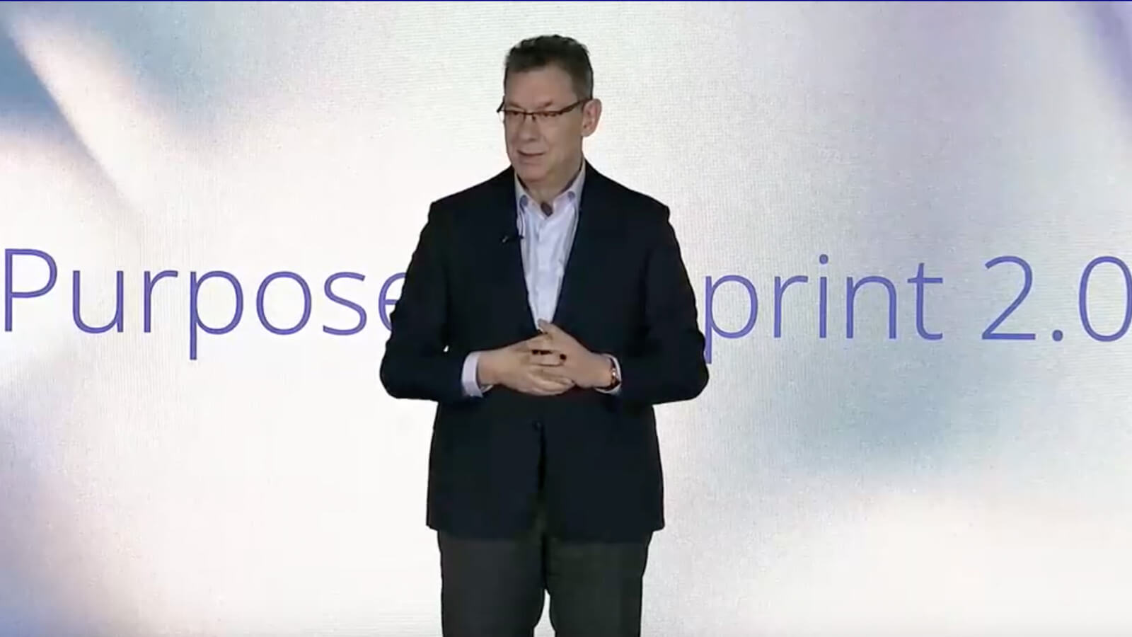 Albert Bourla presenting Purpose Blueprint 2.0 announcement